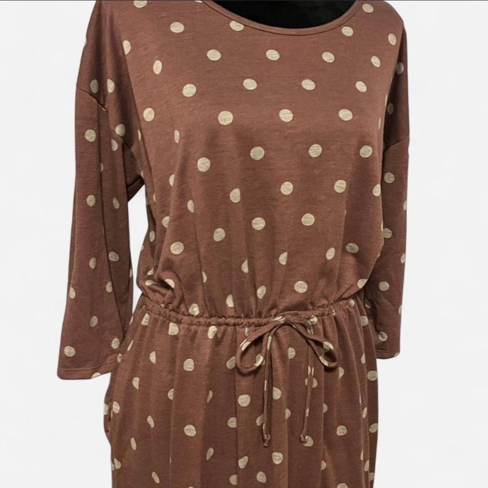 Riah Fashion Knit Dress, Plum with Grey Polka Dots, Size 2XL - Picture 5 of 6